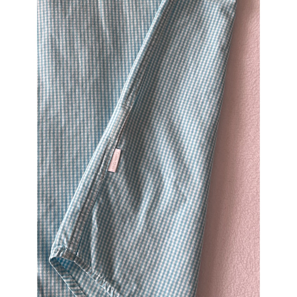 Calvin Klein Mens XL Lt Blue aqua check Button Down Shirt Long Sleeve Cotton - Picture 7 of 13